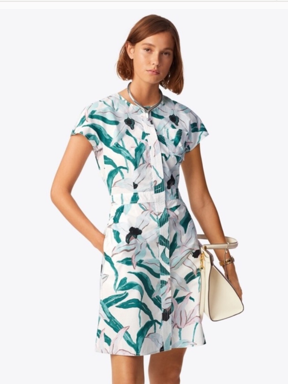 Tory Burch Ivory Desert Bloom Cotton Shirtdress Feminine Floral A-line Size 2